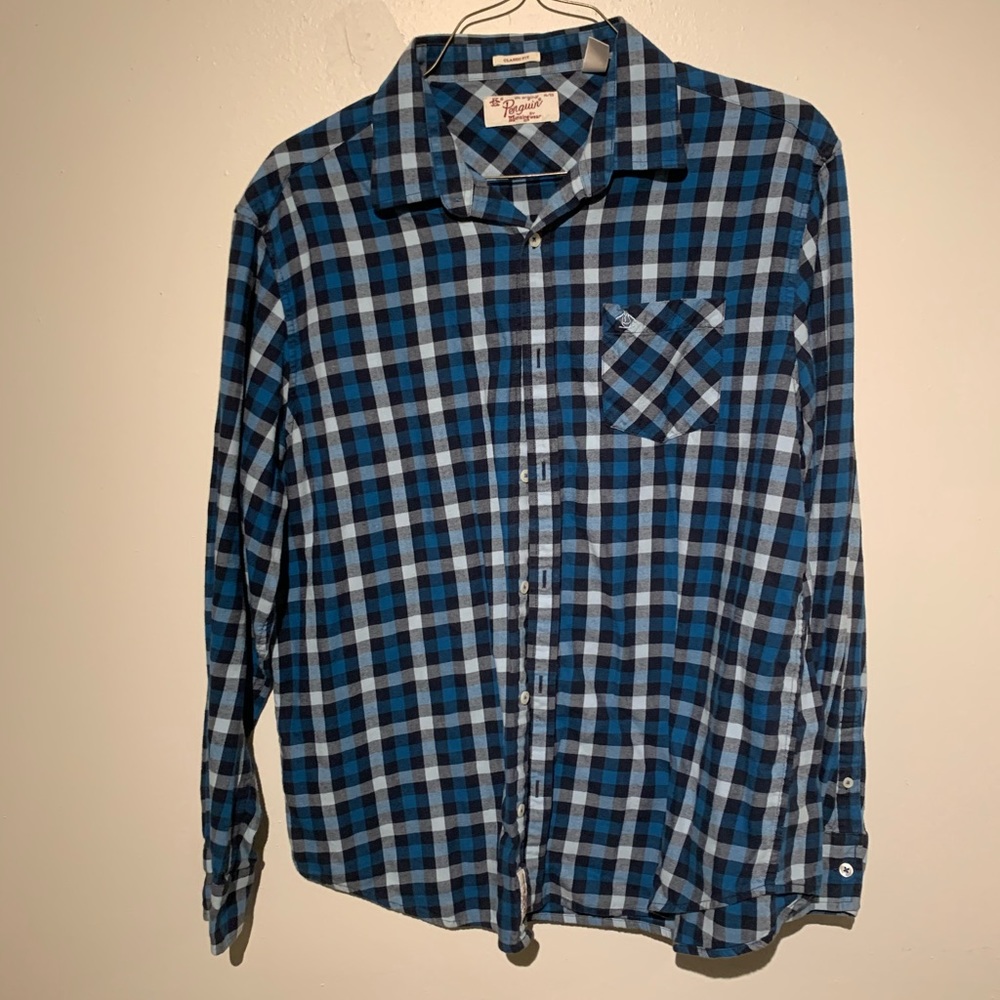 Men’s plaid oxford button up shirt